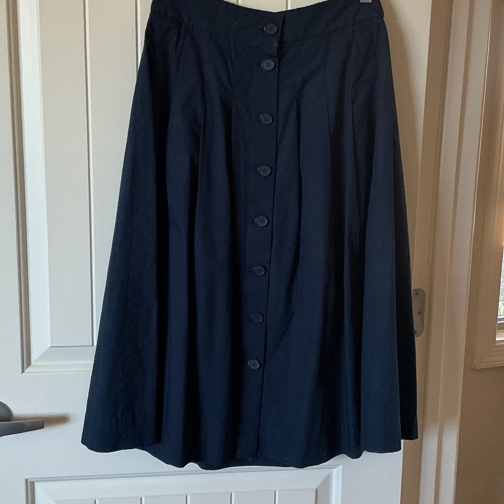 Talbots classic cotton poplin button front midi skirt